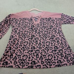 Pink Leopard Print Lace-Up Top